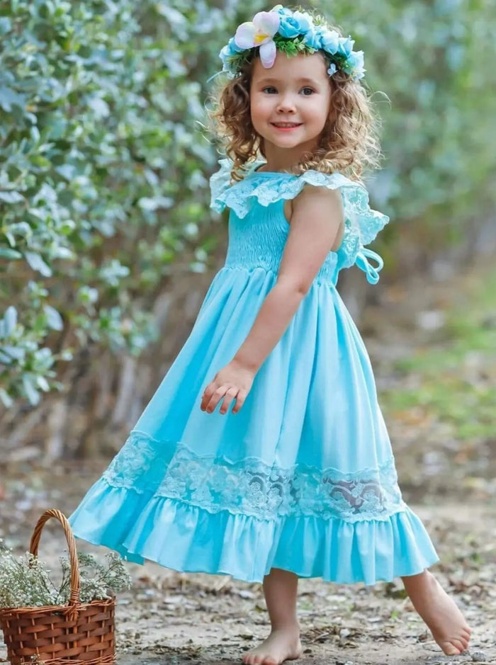 Cute Toddler Outfit | Girls Spring Smocked Lace Ruffled Maxi Dress