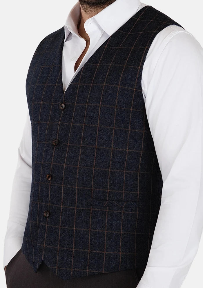 Spruce Blue Flannel Windowpane Vest - SARTORO