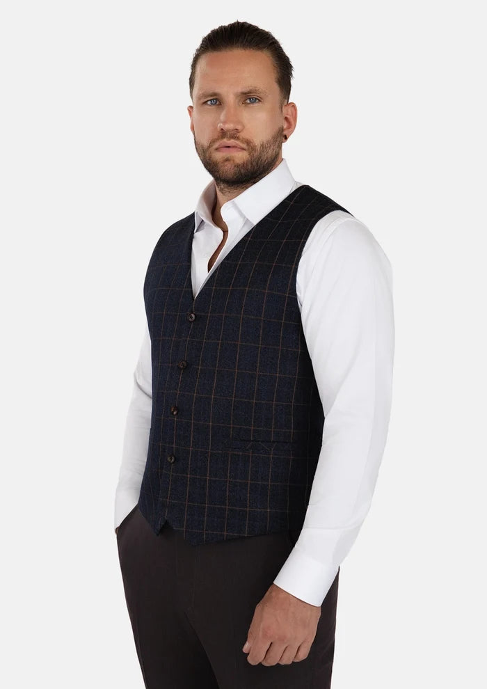 Spruce Blue Flannel Windowpane Vest - SARTORO