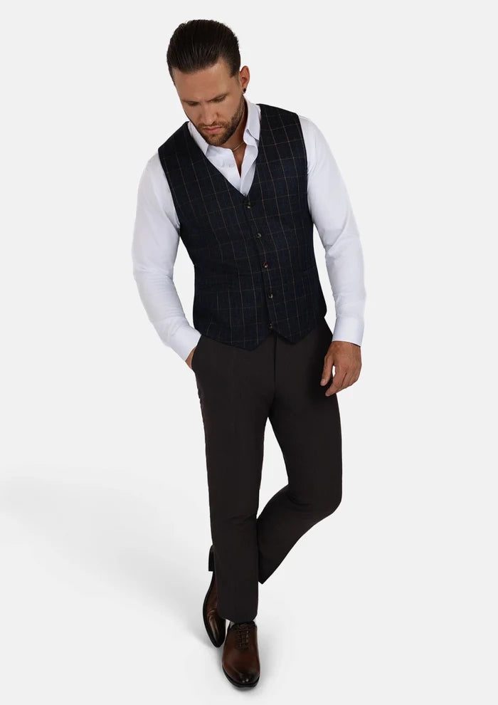 Spruce Blue Flannel Windowpane Vest - SARTORO