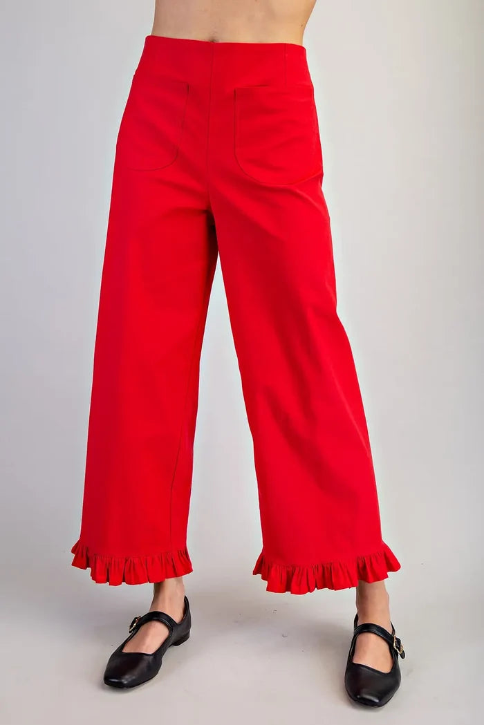 Straight Leg Ruffled Hem Pants