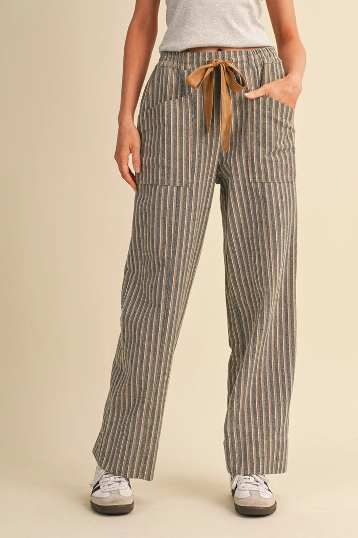 Stripe Wide Leg Drawstring Pants