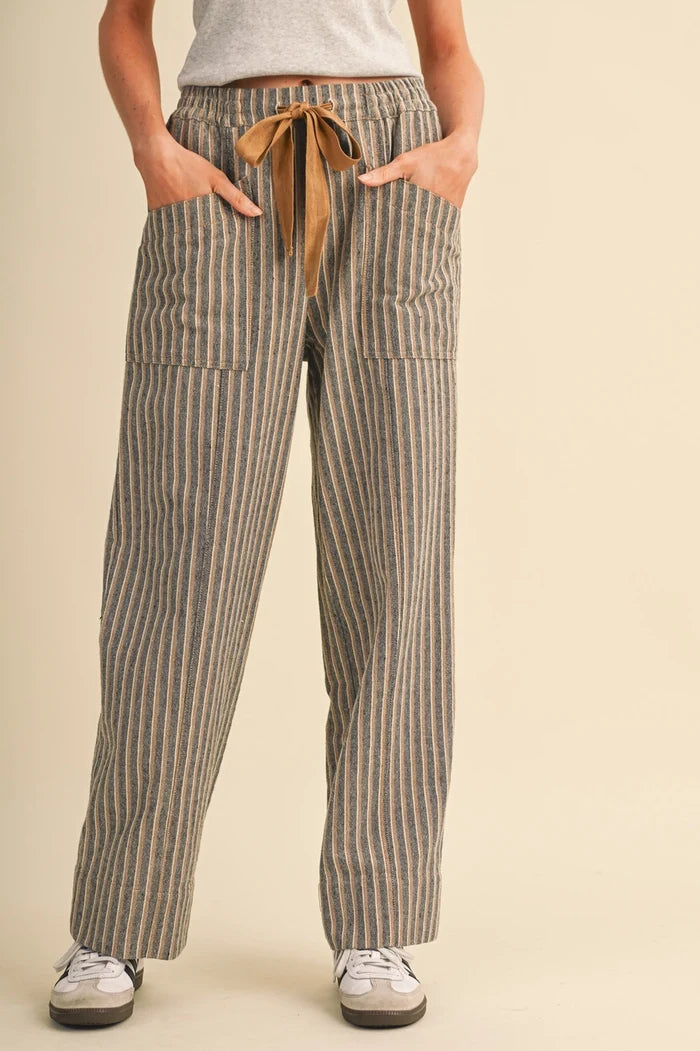 Stripe Wide Leg Drawstring Pants