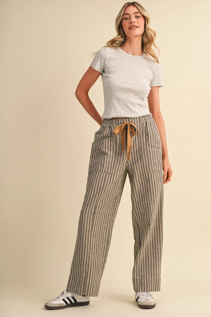 Stripe Wide Leg Drawstring Pants