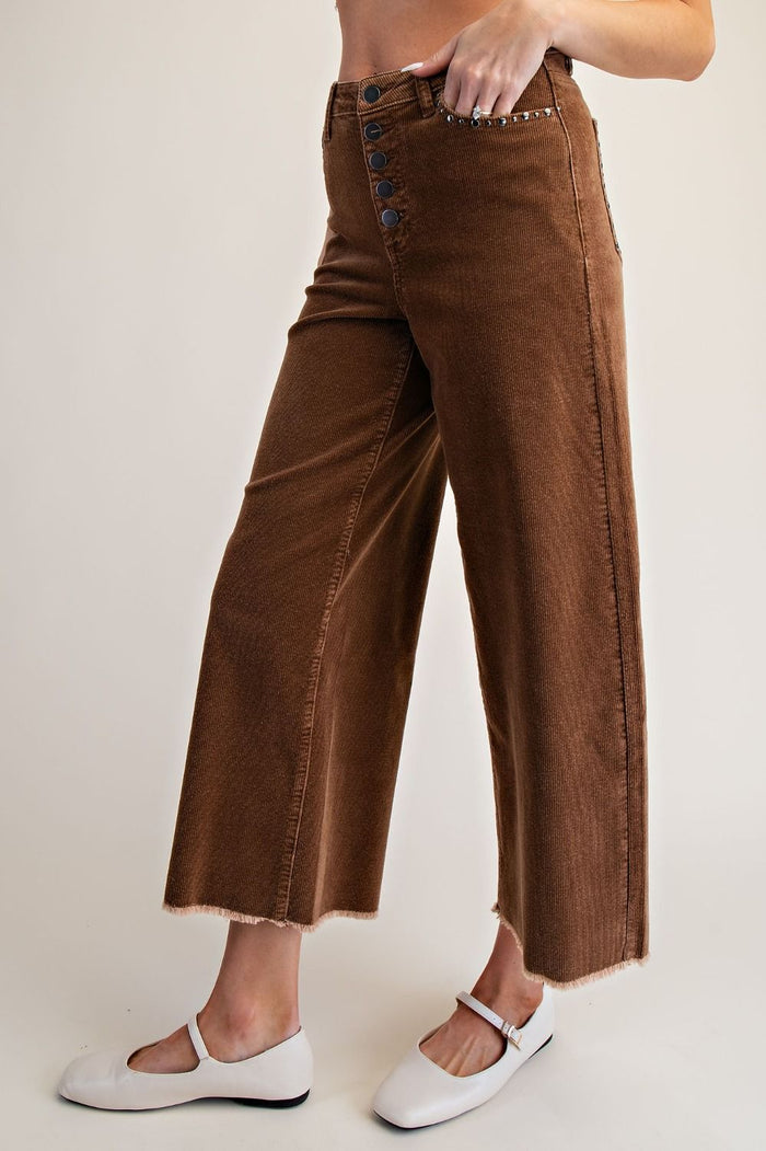 Stud Detailing Washed Corduroy Pants