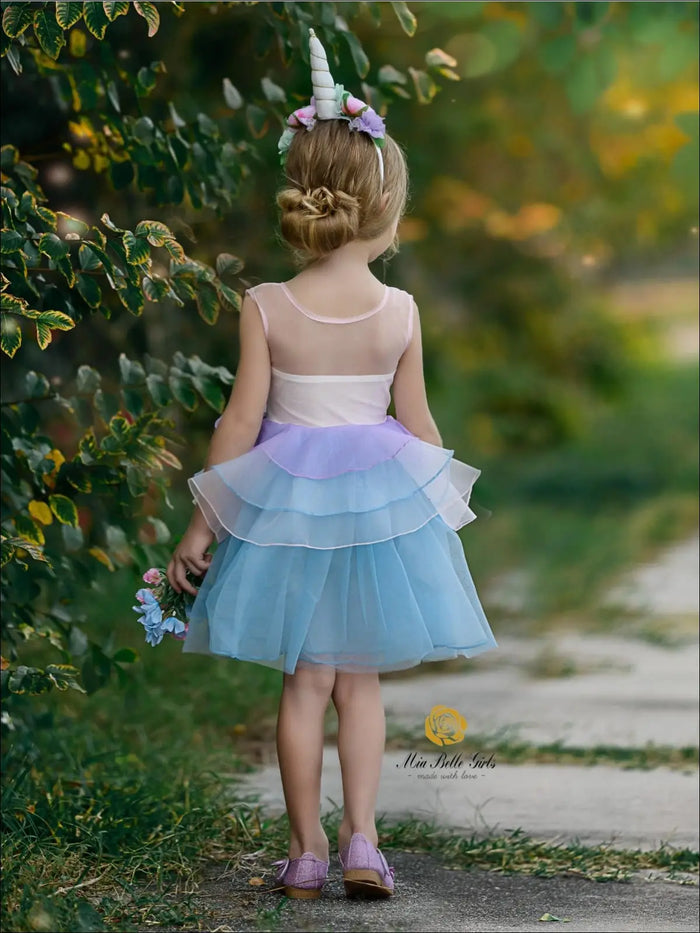 Mia Belle Girls Unicorn Princess Tulle Halloween Dress