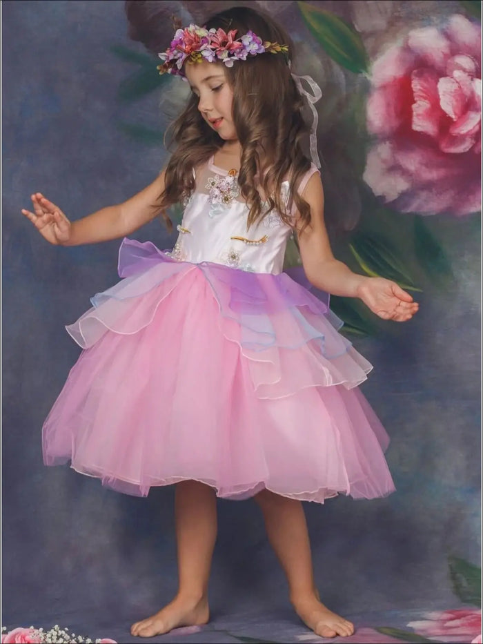 Mia Belle Girls Unicorn Princess Tulle Halloween Dress