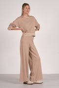 Tan/White Striped Wide Leg Sweatpants