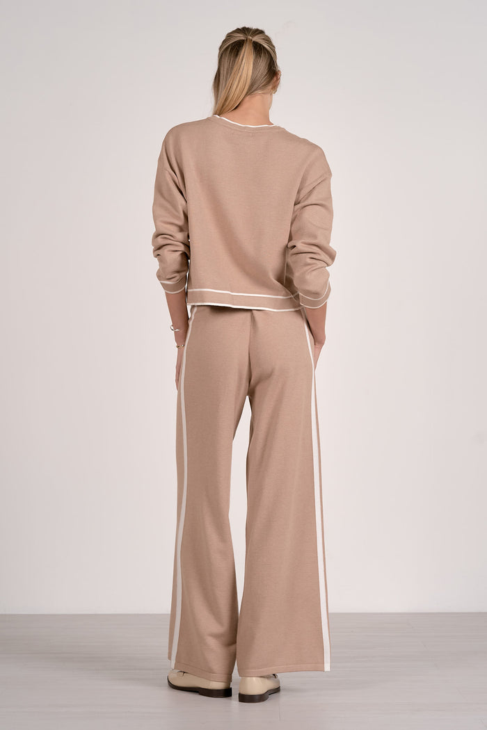 Tan/White Striped Wide Leg Sweatpants