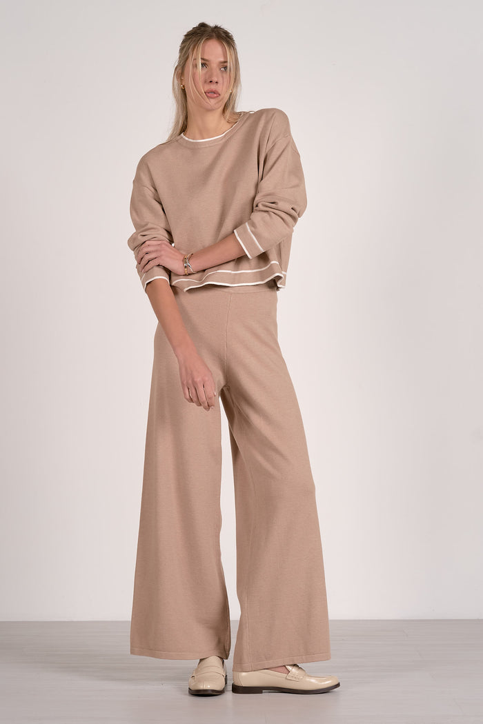 Tan/White Striped Wide Leg Sweatpants