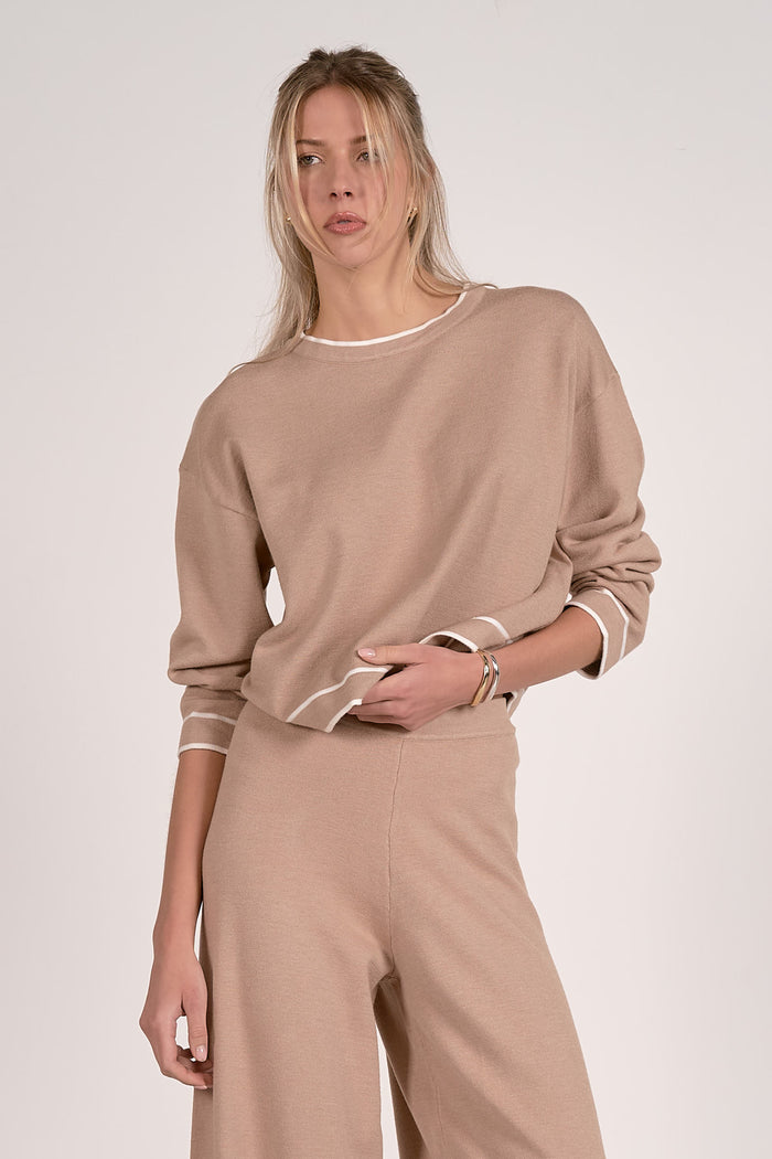 Tan/White Striped Wide Leg Sweatpants
