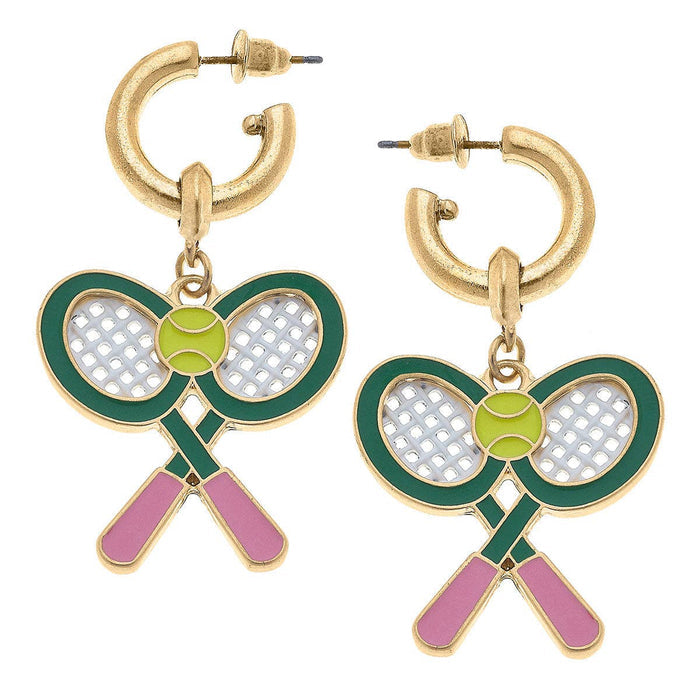 Tennis Racquet Drop Hoop Earrings