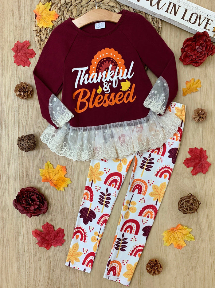 Thanksgiving Outfits | Thankful & Blessed Lace Hem Tunic & Legging Set