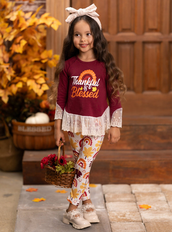 Thanksgiving Outfits | Thankful & Blessed Lace Hem Tunic & Legging Set