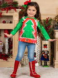 Cute Winter Tops | Girls Long Sleeve Tie Dye Christmas Tree Print Top