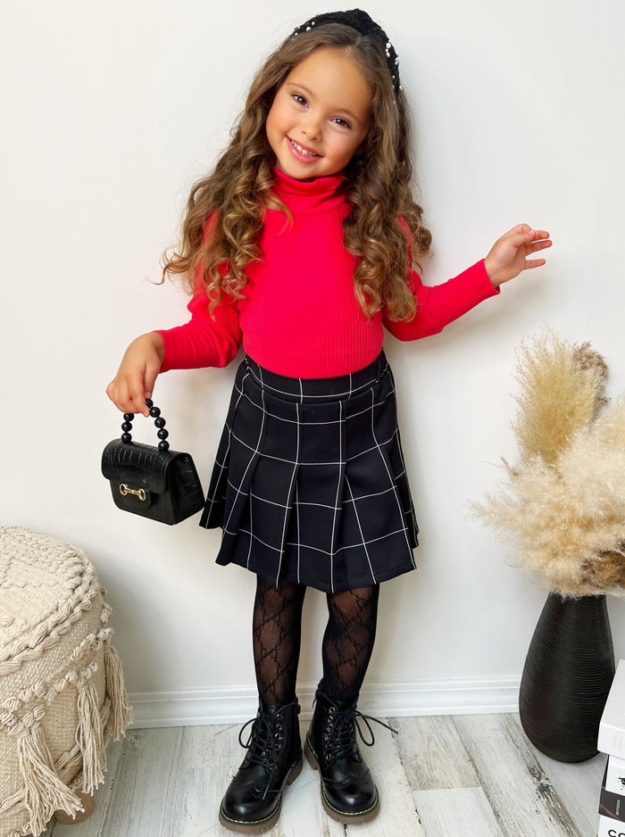 Preppy Chic Outfits | Turtleneck & Pleated Skirt Set | Mia Belle Girls