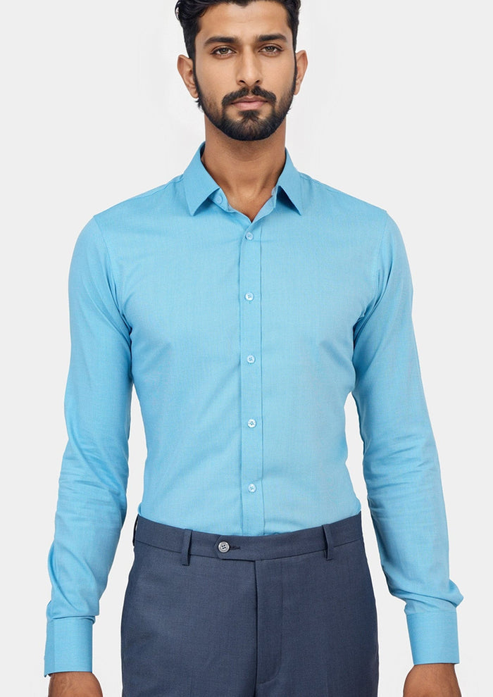 Turquoise Egyptian Cotton Broadcloth Shirt - SARTORO