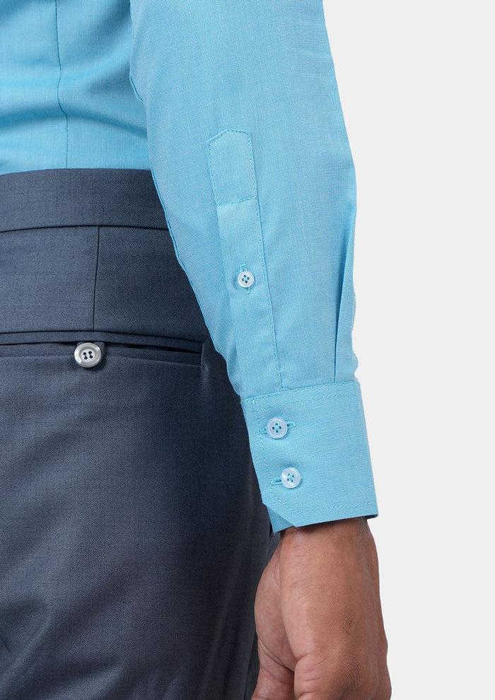 Turquoise Egyptian Cotton Broadcloth Shirt - SARTORO