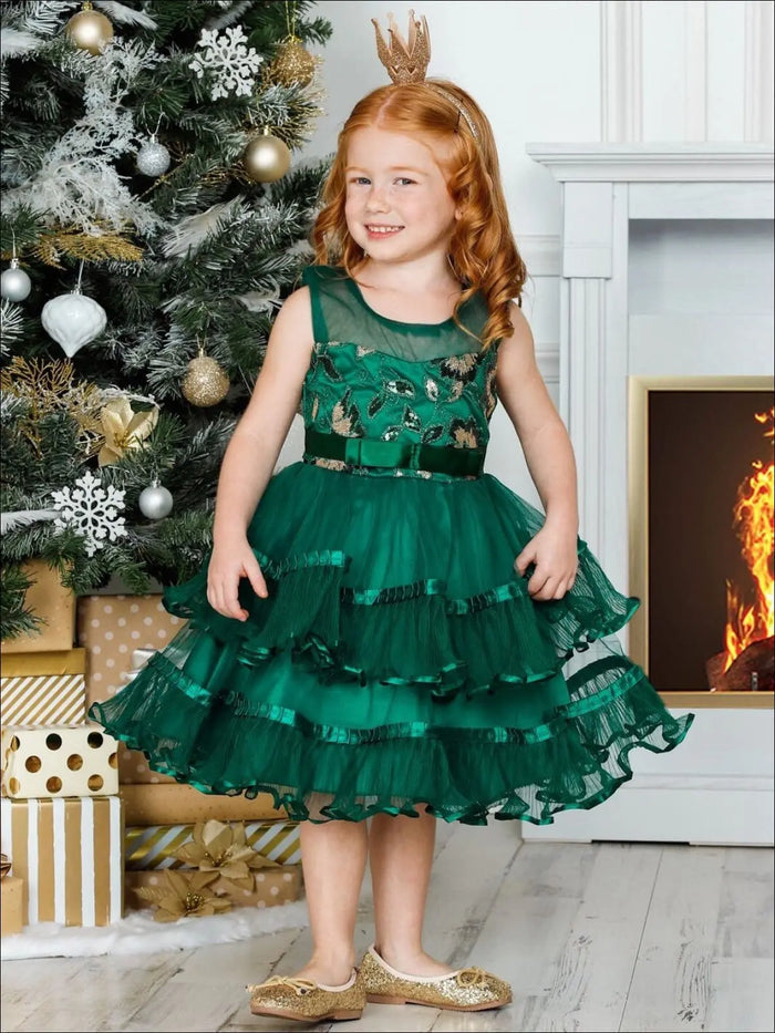 Girls Winter Formal Dress | Chiffon Embroidered Tiered Holiday Dress