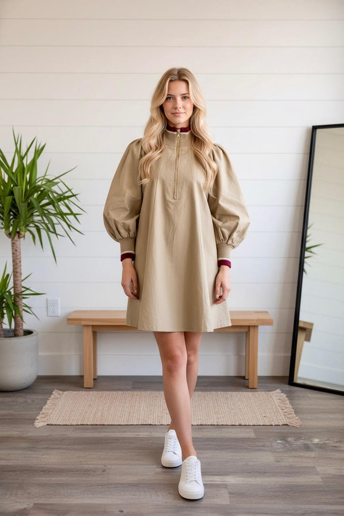 Twill Smocked Zip Up Dress | 2 Colors Available