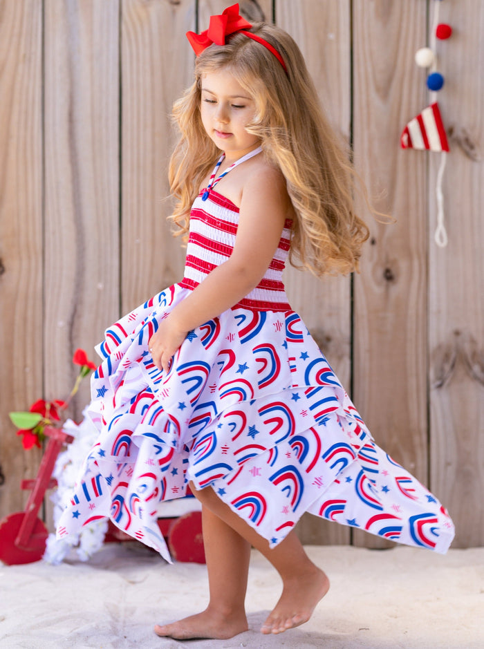 Girls 4th of July Outfits | US Themed Smocked Top Handkerchief Dress