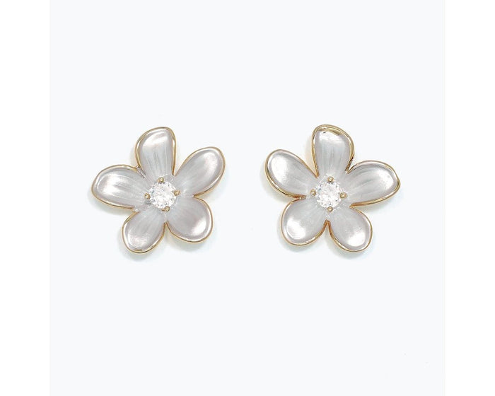 White Flowers with Crystal Earrings