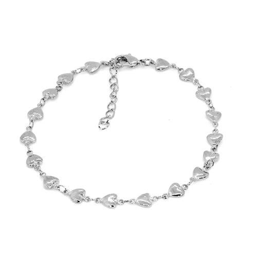 White Gold Hearts Anklet