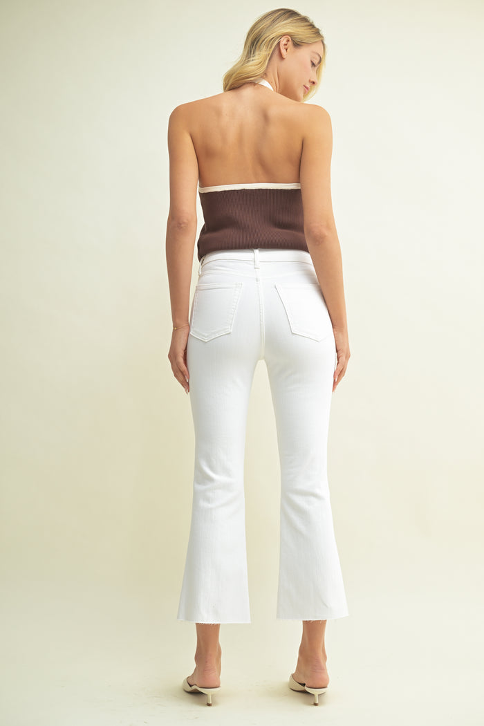 White High Rise Cropped Kick Flare