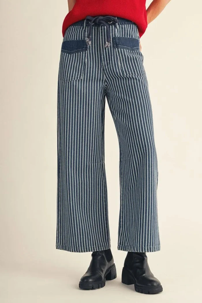 Wide Leg Striped Denim Pants