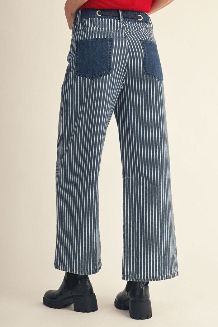 Wide Leg Striped Denim Pants