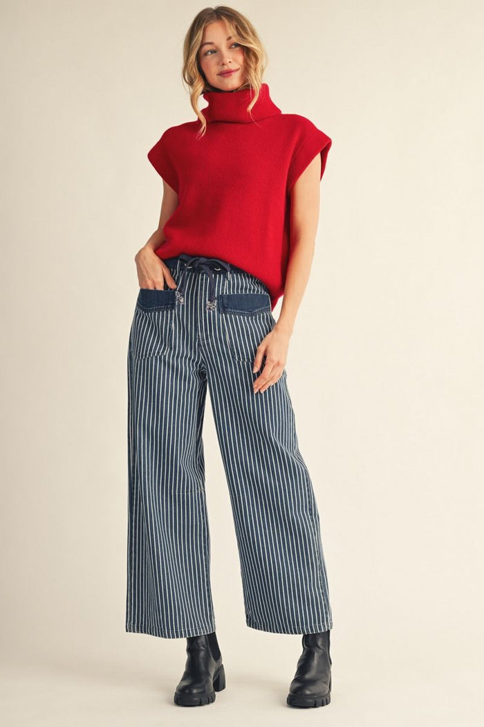 Wide Leg Striped Denim Pants