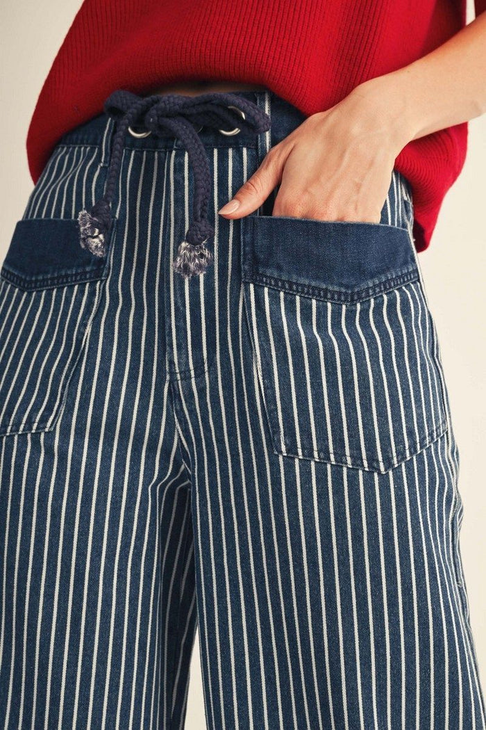 Wide Leg Striped Denim Pants
