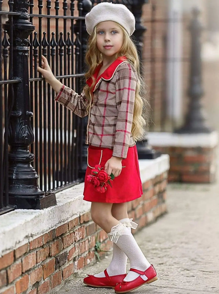 Girls Preppy Chic Outfits | Plaid Blazer & Skirt Set | Mia Belle Girls